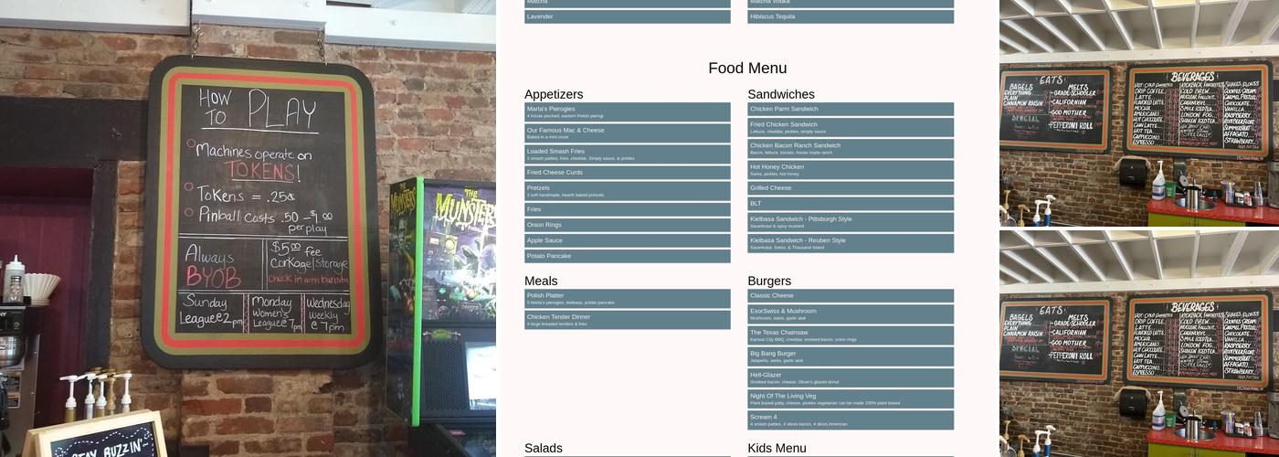 Kickback Pinball Cafe Menu