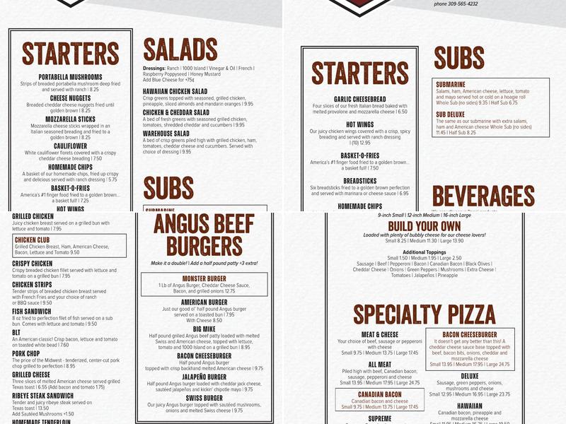 The Warehouse Menu
