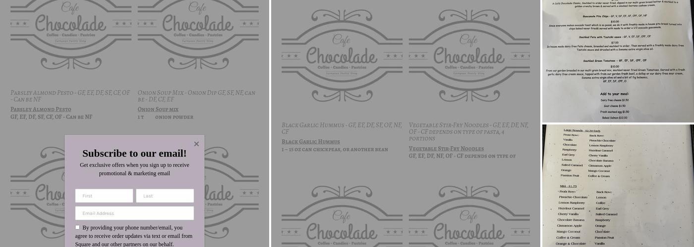 Cafe Chocolade Menu