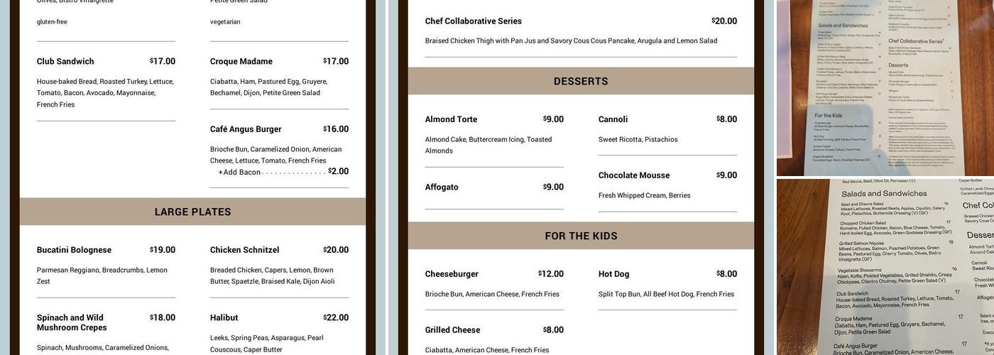 The Cafe Carnegie Menu