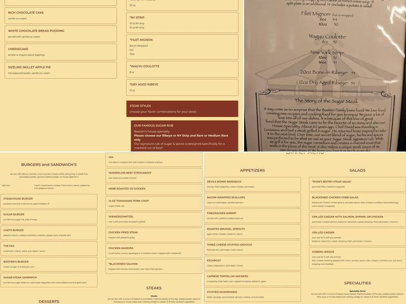Bastien's Restaurant Menu