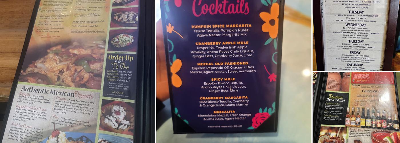 Patron Mexican Grill - Pittsburgh Menu