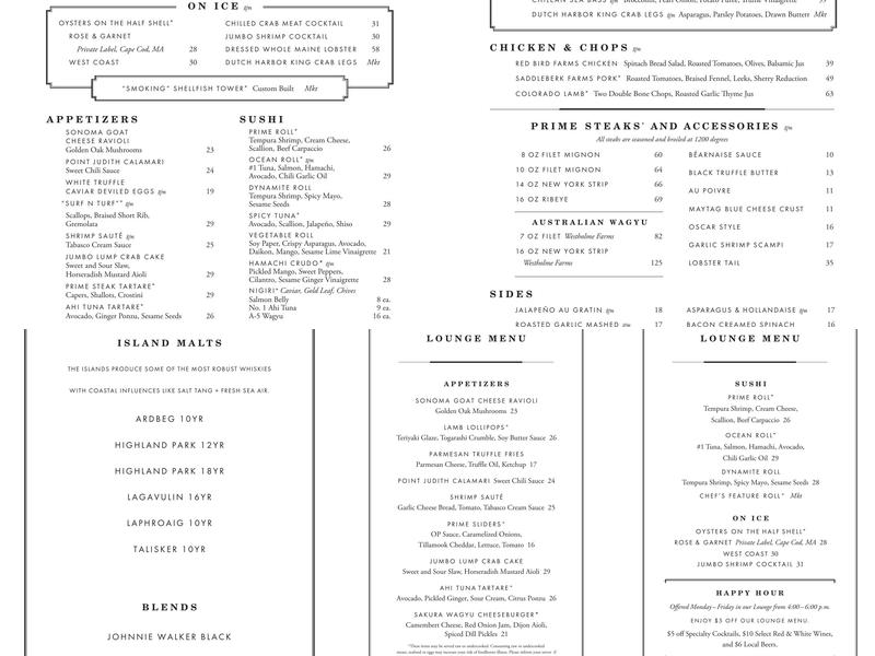 Ocean Prime Menu
