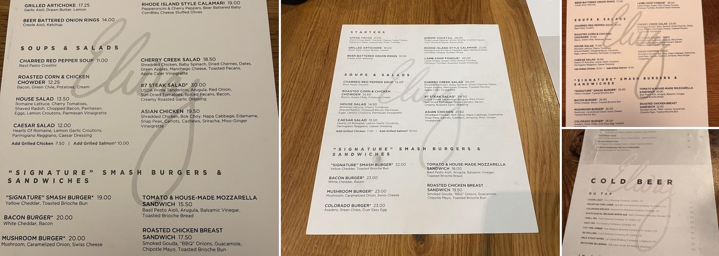 Elway's Menu
