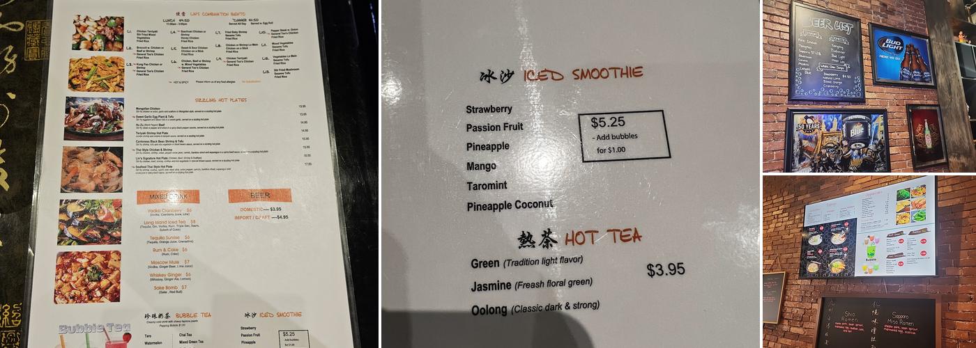 Lins Asian Fusion Menu