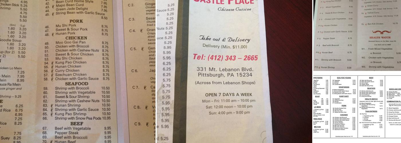 Castle Place Chinese Restaurant Menu