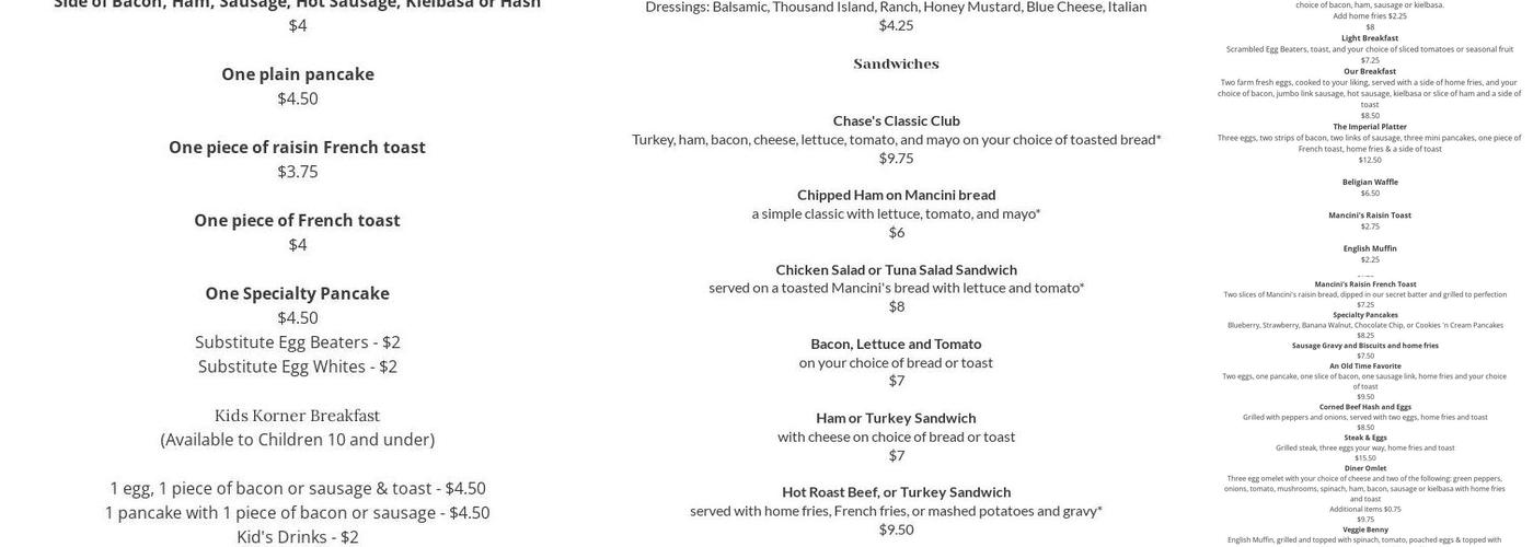 Our Diner Menu