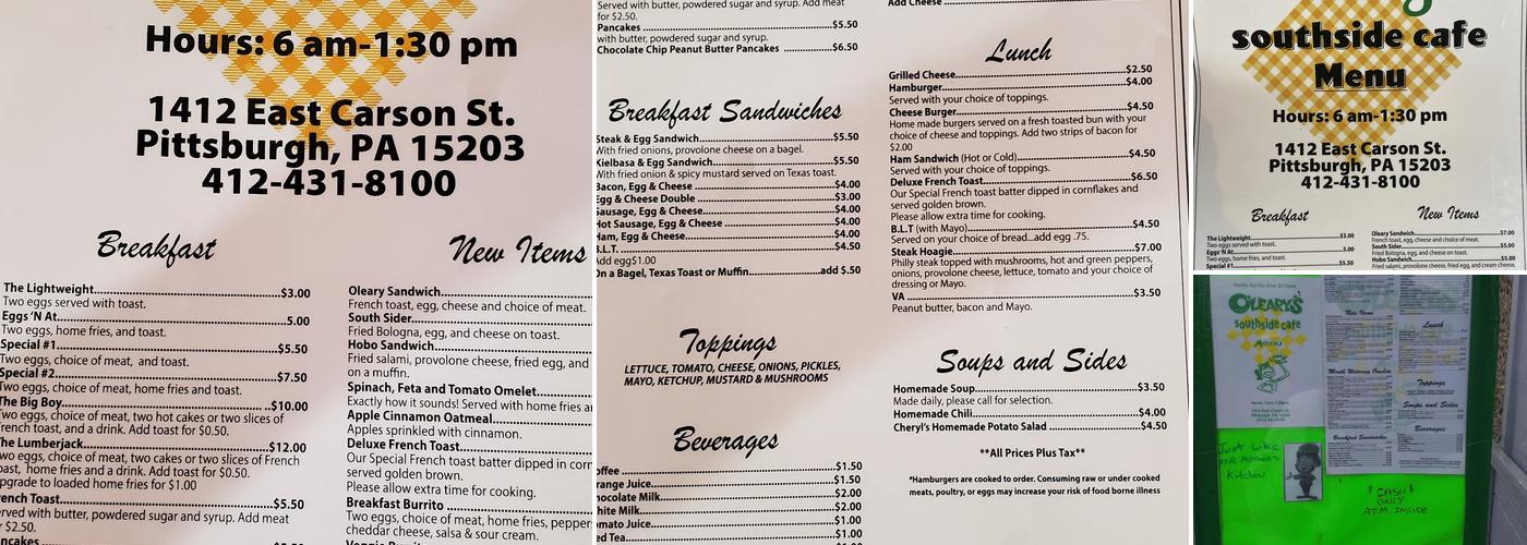 O'Leary's Restaurant Menu