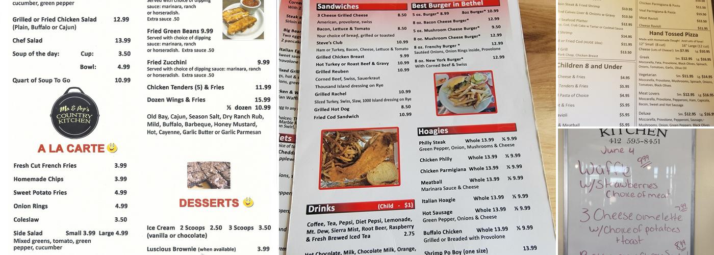 Ma and Pop's Country Kitchen Menu