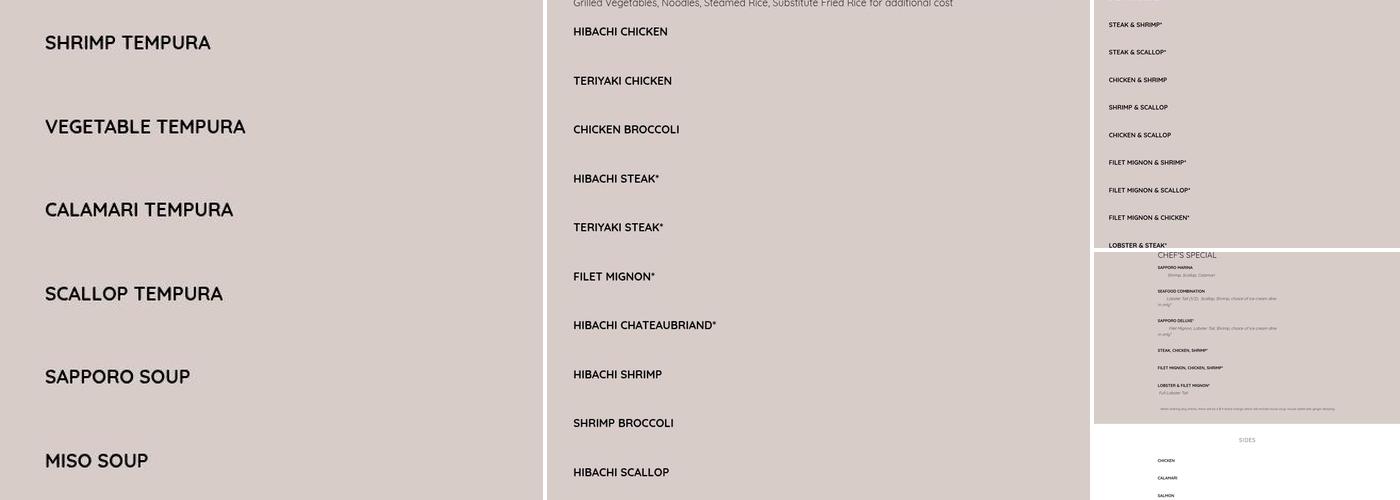 Sapporo Japanese Steak House Menu