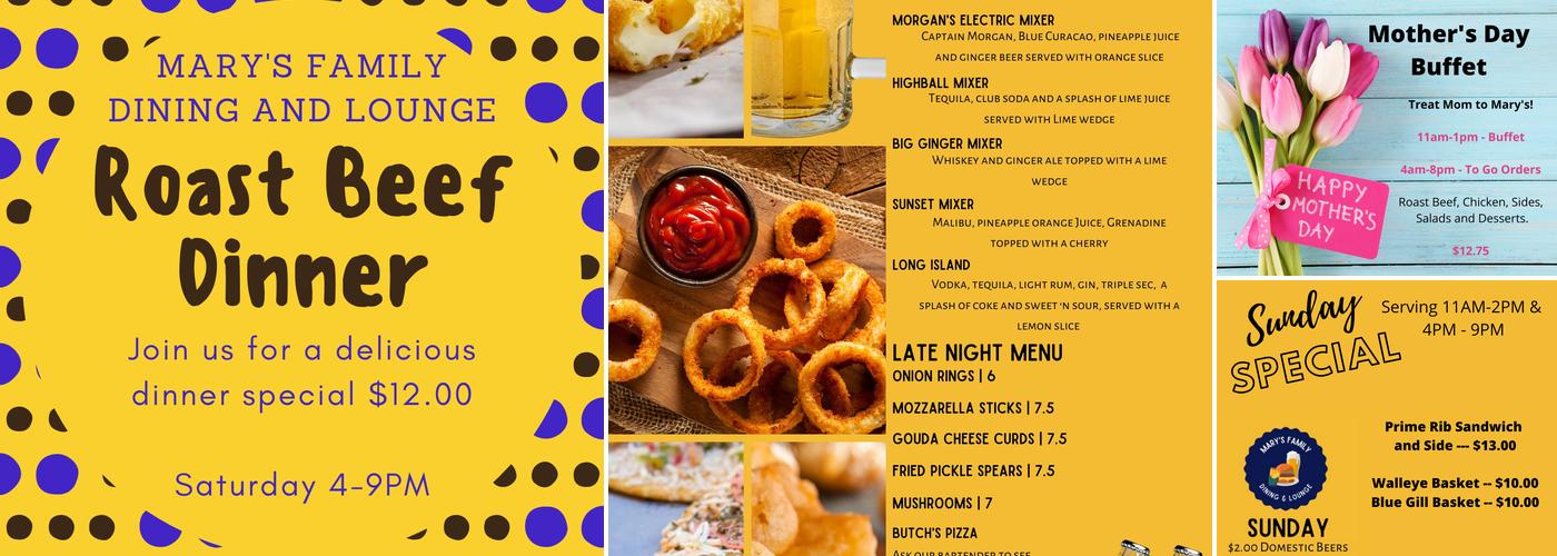 Mary's Family Dining and Lounge Menu