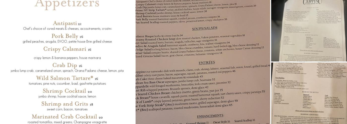 Cioppino Seafood and Steakhouse Menu