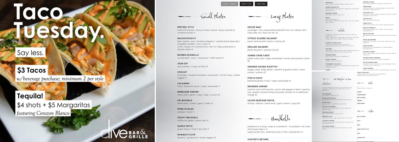 Dive Bar & Grille (North Hills) Menu