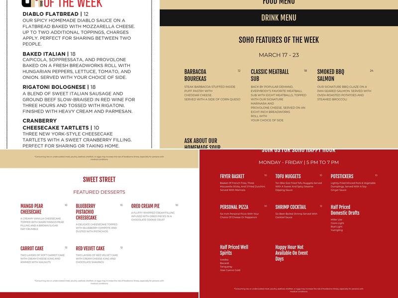 SoHo Menu