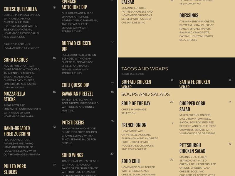 SoHo Menu
