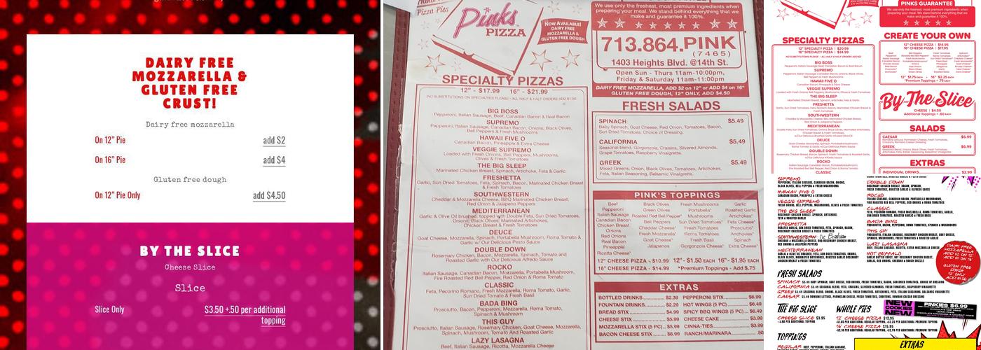 Pinks Pizza Menu