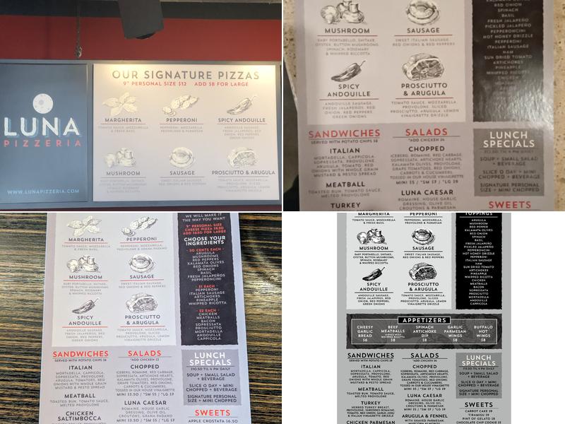 Luna Pizzeria Menu