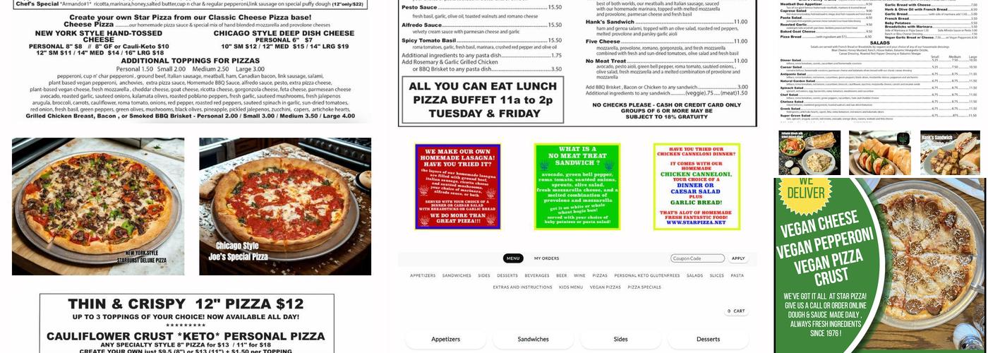 STAR PIZZA Menu
