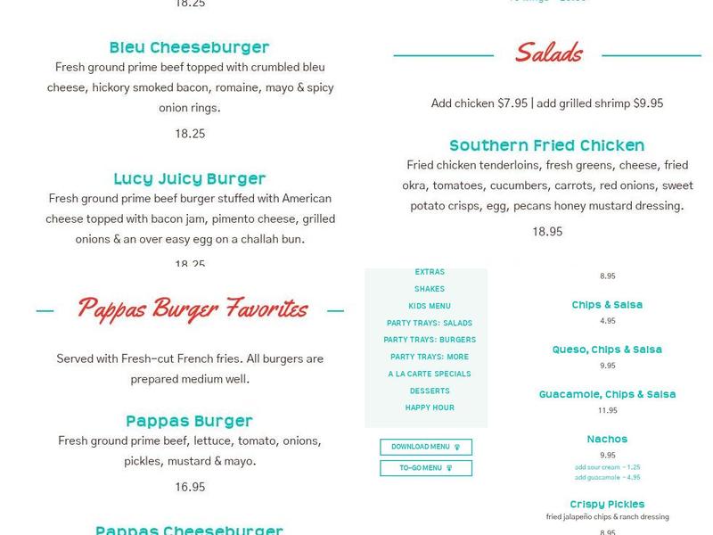 Pappas Burger Menu