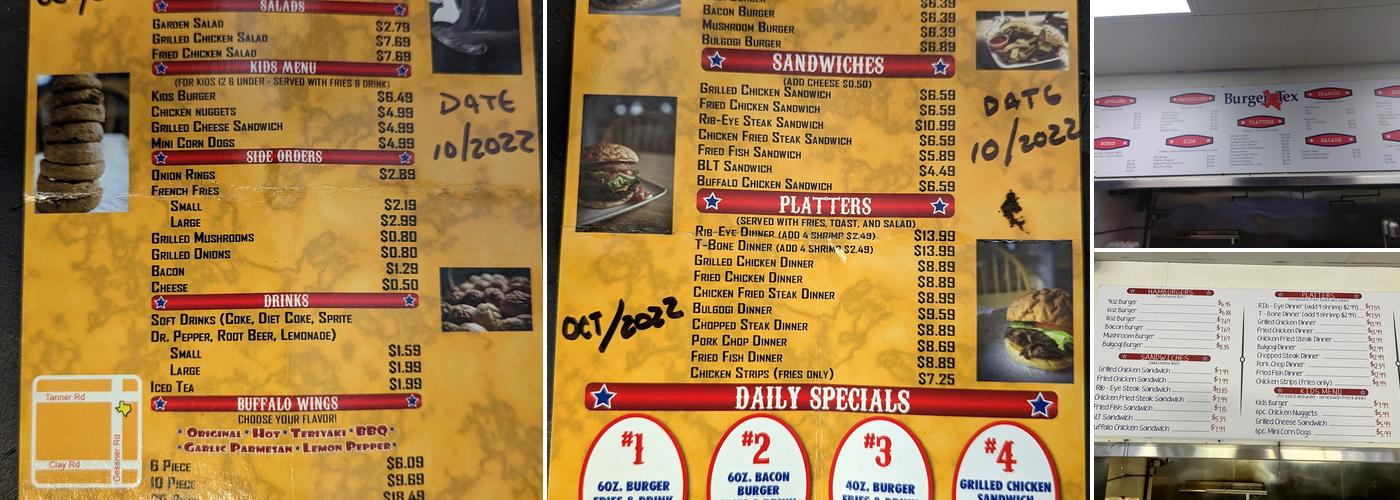 Burger Tex Menu