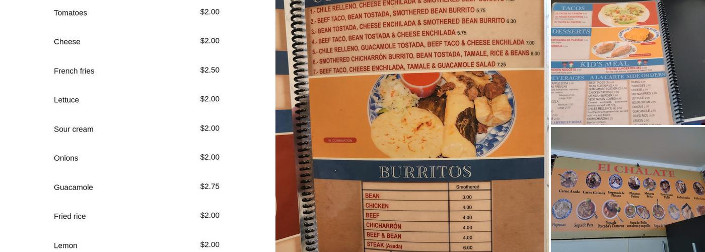 El Chalate Restaurant Menu