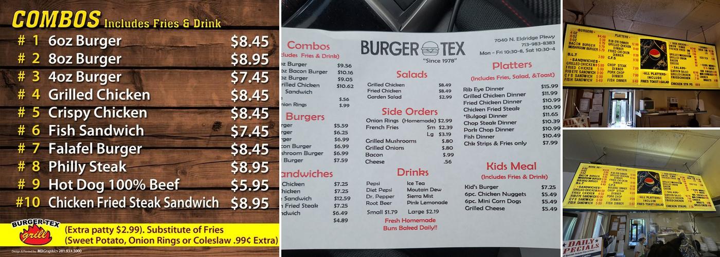 Burger Tex Menu