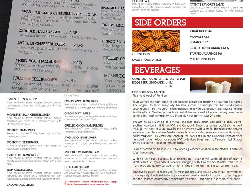 Southwell's Hamburger Grill Menu