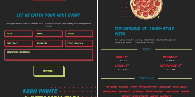 Cecil Whittaker's Pizza Menu