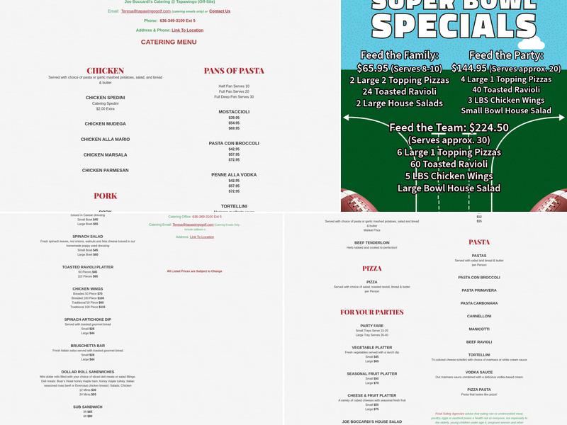 Joe Boccardi's Menu