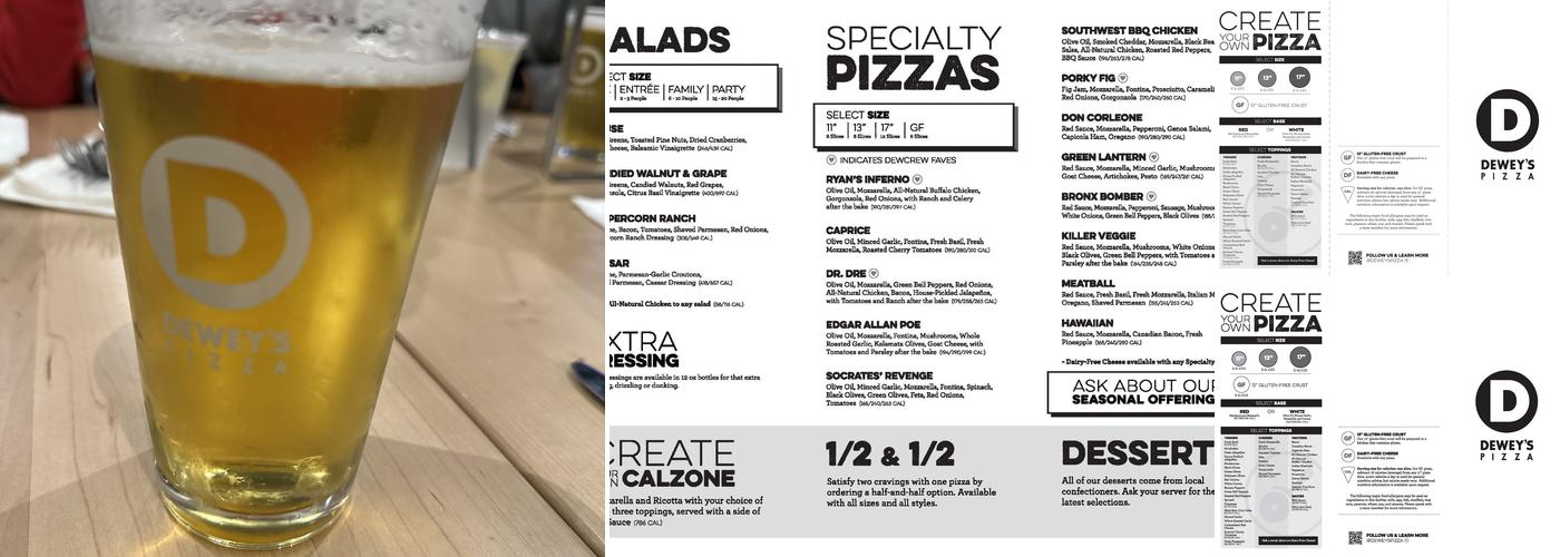 Dewey's Pizza Menu
