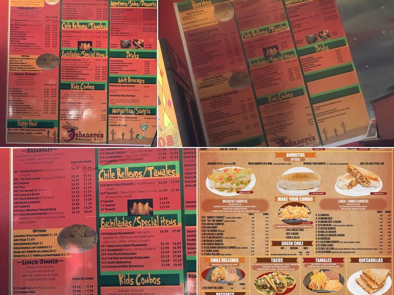 Jabanero's Mexican Grill Menu