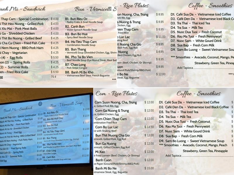 Paris Sandwich Cafe Menu