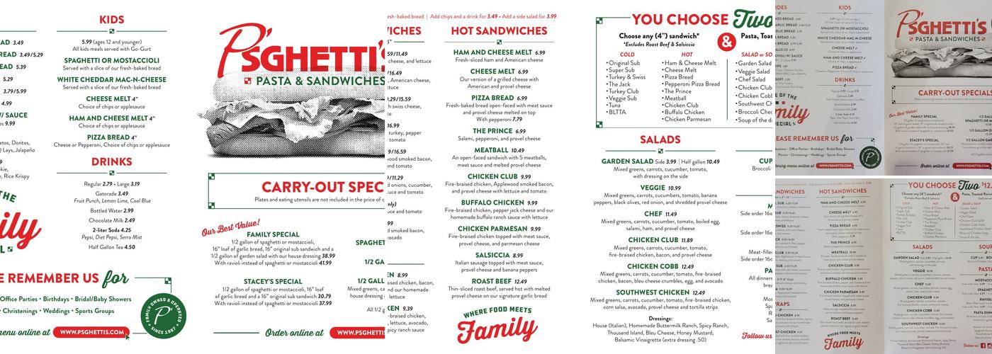 P'Sghetti's Pasta & Sandwiches Menu