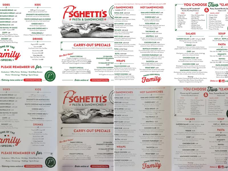P'Sghetti's Pasta & Sandwiches Menu