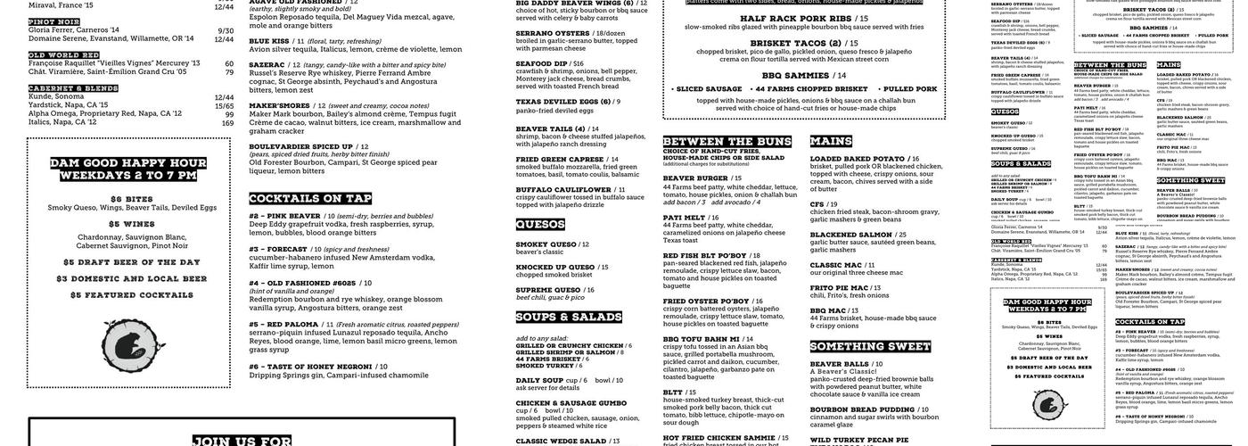 Beaver's West Menu