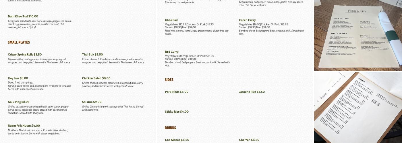 Fork & Stix Menu
