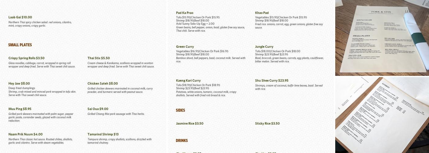 Fork & Stix Menu