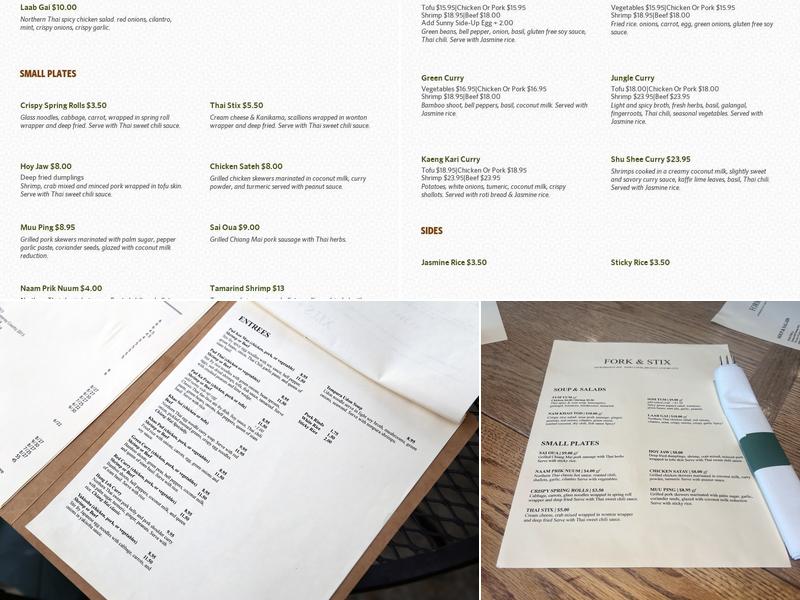 Fork & Stix Menu
