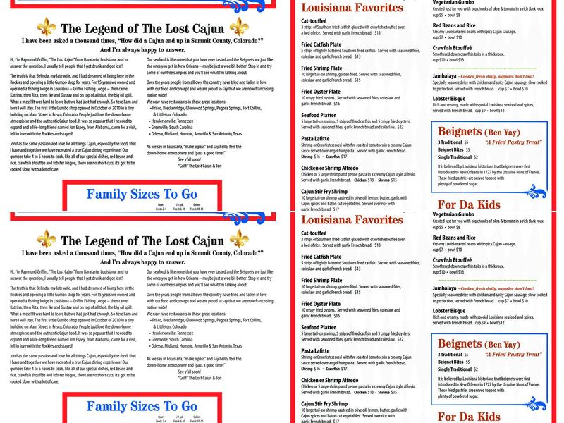 The Lost Cajun Menu