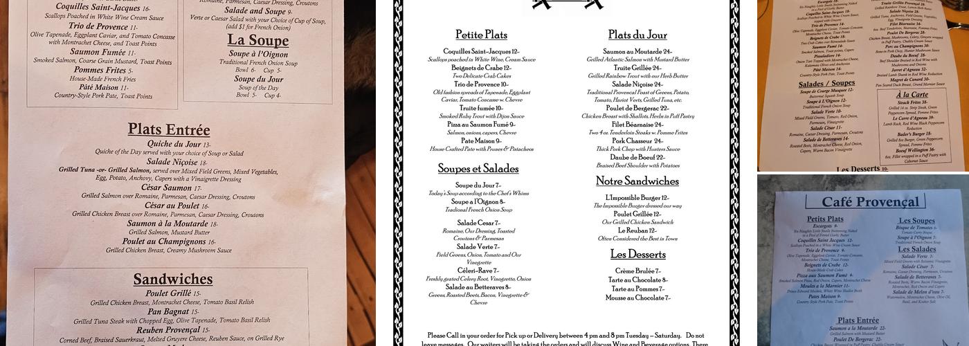 Cafe Provencal Menu