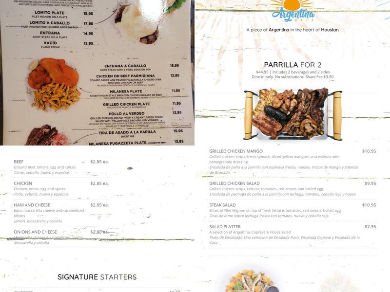 Argentina Cafe Menu