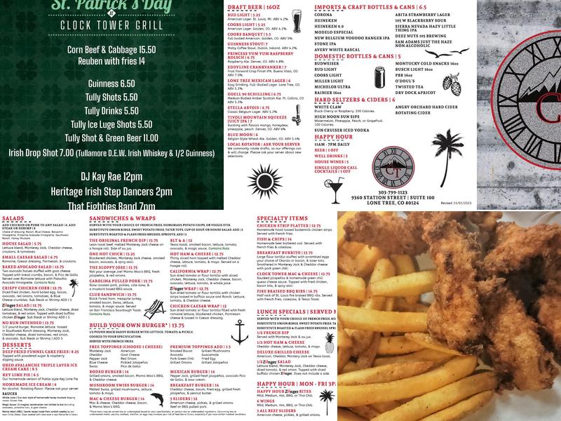 Clock Tower Grill Menu