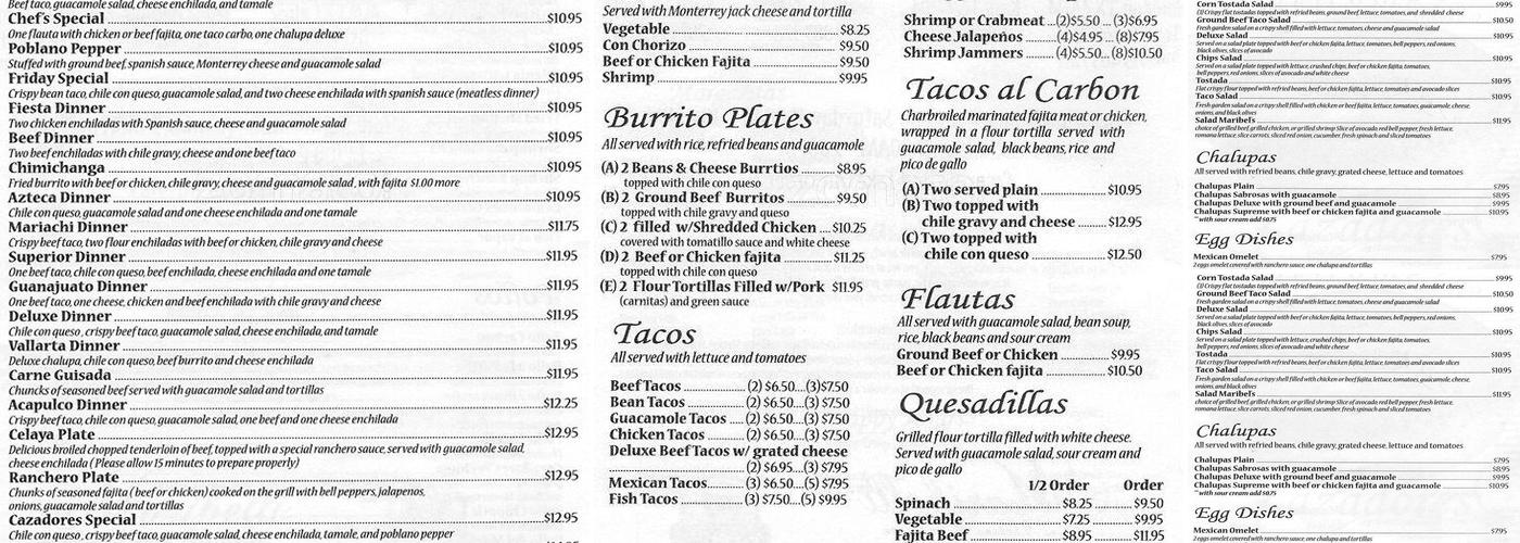 Cazadores Mexican Restaurant Menu