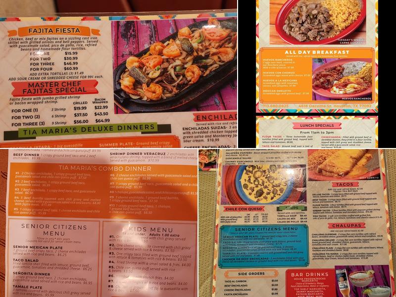 Tia Maria's Menu
