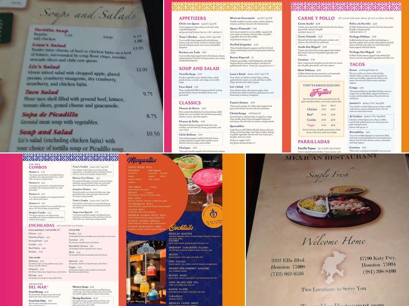 Tony's Mexican Restaurant Menu
