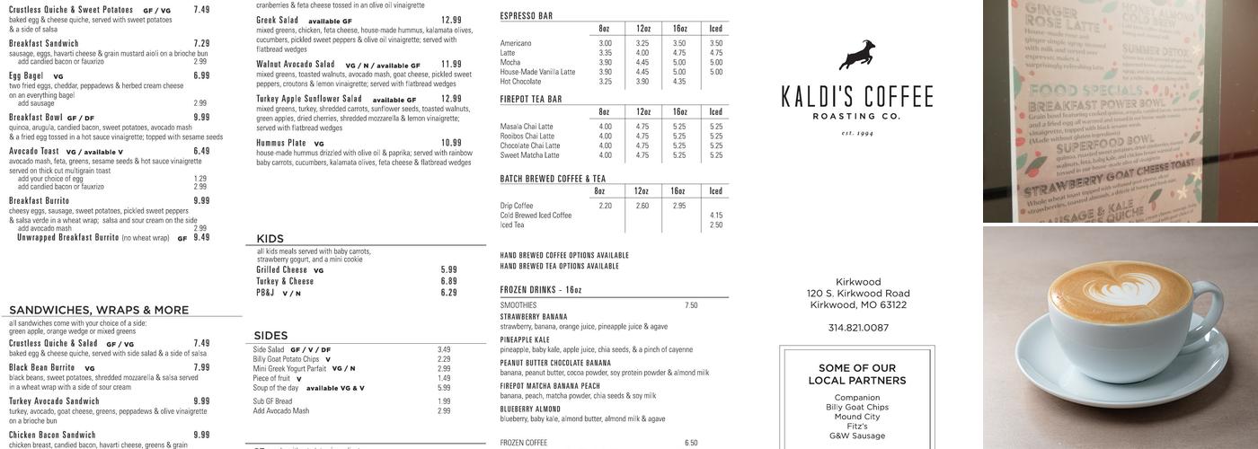 Kaldi's Coffee Menu