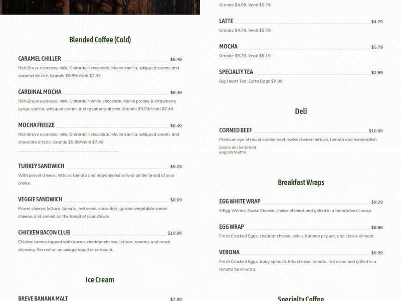 Cafe Breve Menu