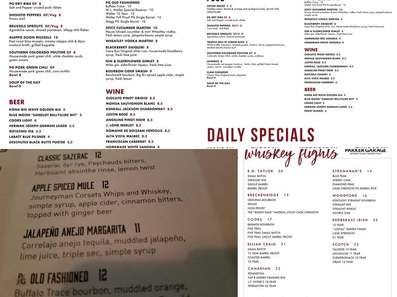 Parker Garage Menu