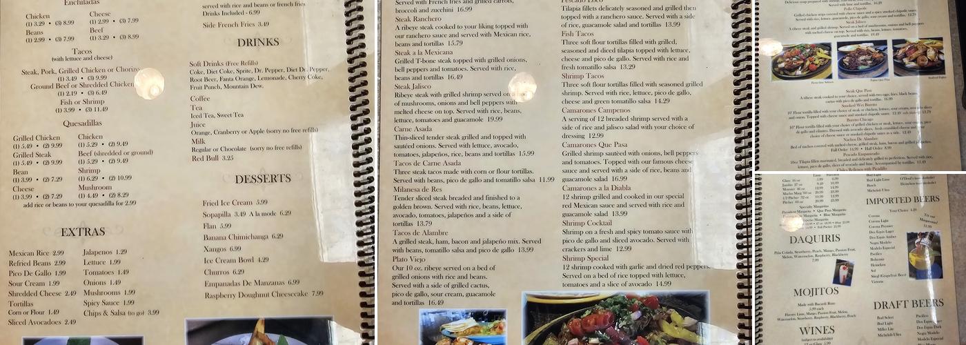 QUE PASA! MEXICAN RESTAURANT. FENTON, MO Menu