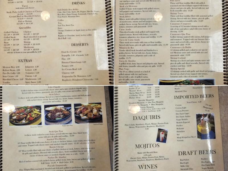 QUE PASA! MEXICAN RESTAURANT. FENTON, MO Menu